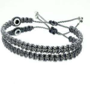 evil eye protection bracelet, good luck wristband gray string braided bracelet
